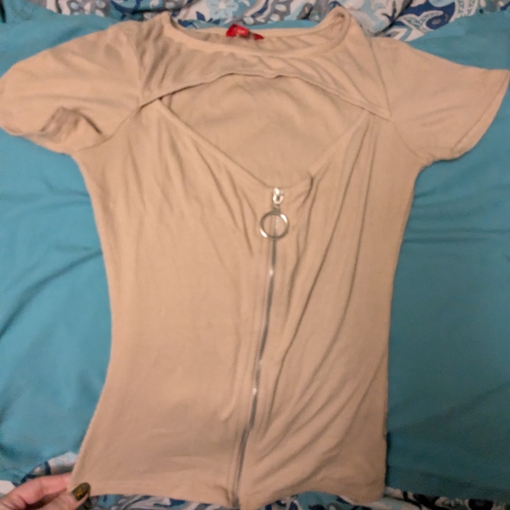 Guess Beige Sexy Top with Zipper Accent